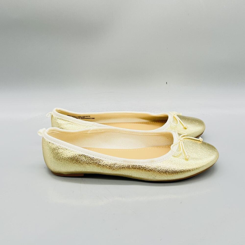 J Crew Shoes Girls 2 Gold Metallic Ballet Flats Bow Slip On Dress Casual Party